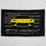 Yellow Corvette C8 Stingray 8th Gen Vette Driver Custom Art Tapestry Banner Flag 56" x 34.5"