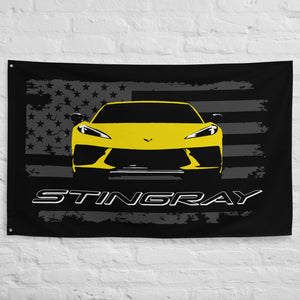 Yellow Corvette C8 Stingray 8th Gen Vette Driver Custom Art Tapestry Banner Flag 56" x 34.5"