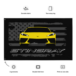 Yellow Corvette C8 Stingray 8th Gen Vette Driver Custom Art Tapestry Banner Flag 56" x 34.5"