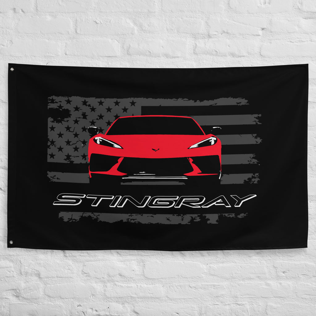 Red Corvette C8 Stingray 8th Gen Vette Driver Custom Art Tapestry Banner Flag 56" x 34.5"