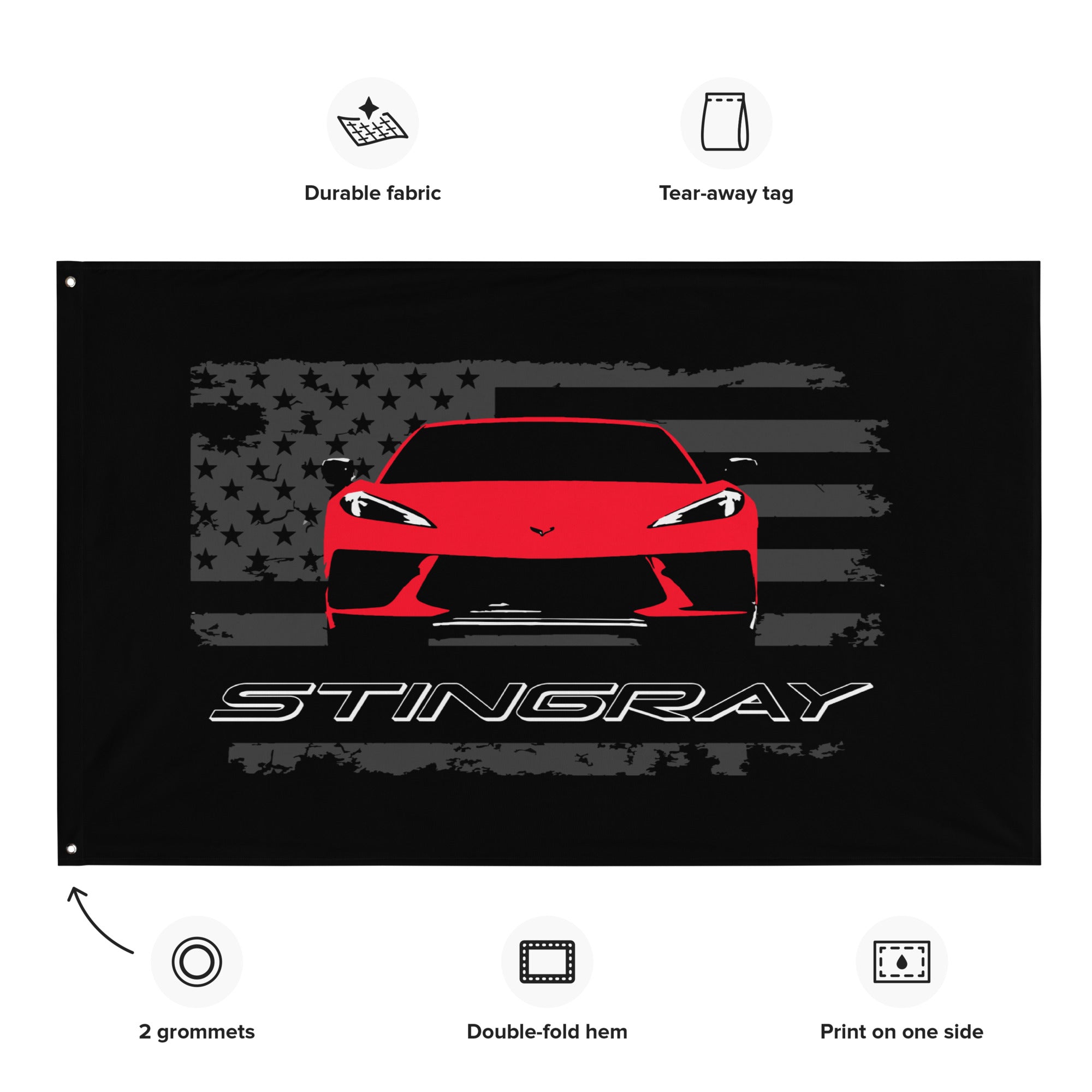 Red Corvette C8 Stingray 8th Gen Vette Driver Custom Art Tapestry Banner Flag 56" x 34.5"