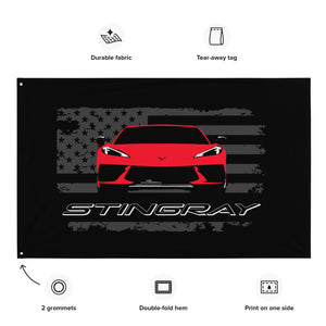 Red Corvette C8 Stingray 8th Gen Vette Driver Custom Art Tapestry Banner Flag 56" x 34.5"