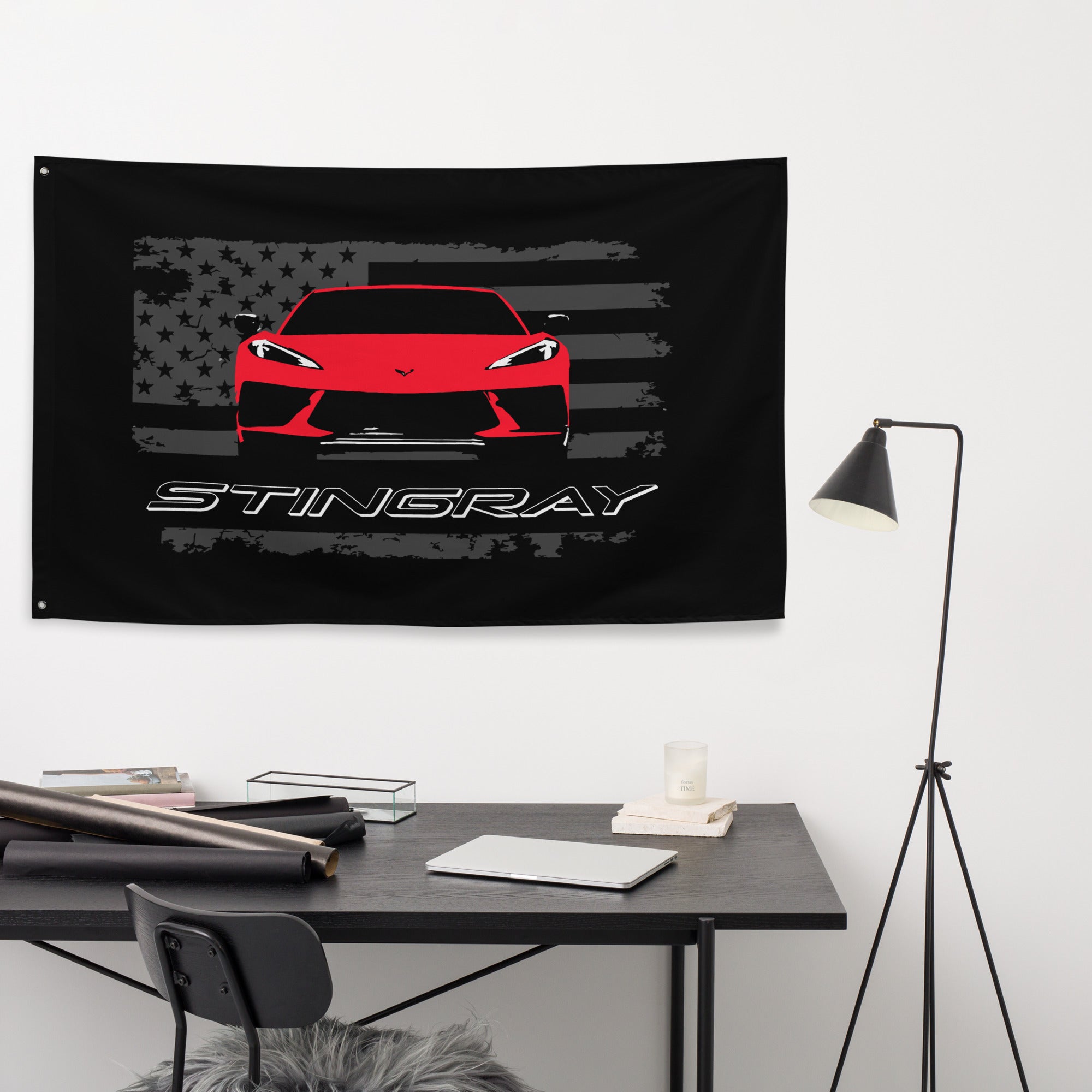 Red Corvette C8 Stingray 8th Gen Vette Driver Custom Art Tapestry Banner Flag 56" x 34.5"