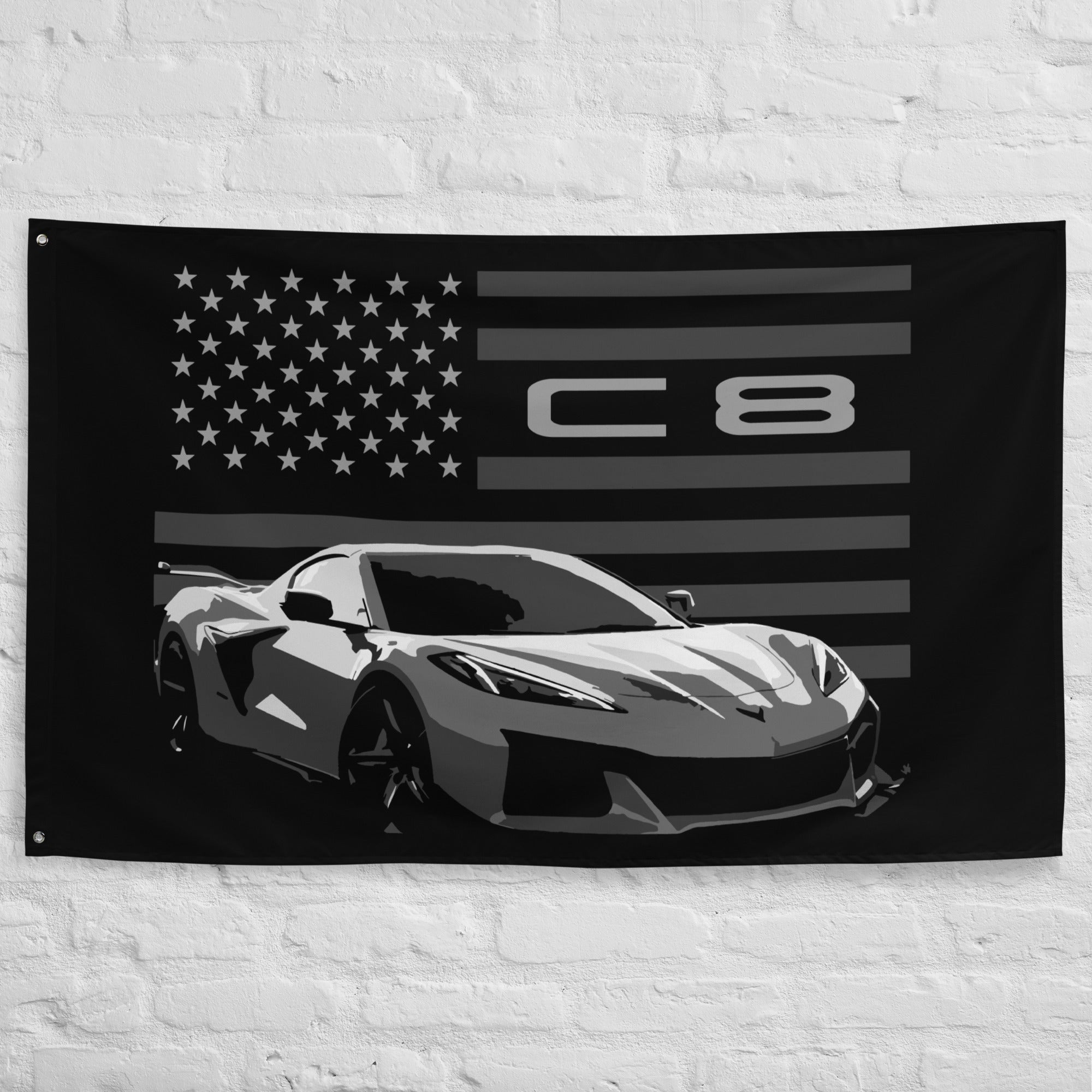 Corvette C8 8th Gen Mid Engine American Sportscar Custom Vette Driver Tapestry Banner Flag 56" x 34.5"