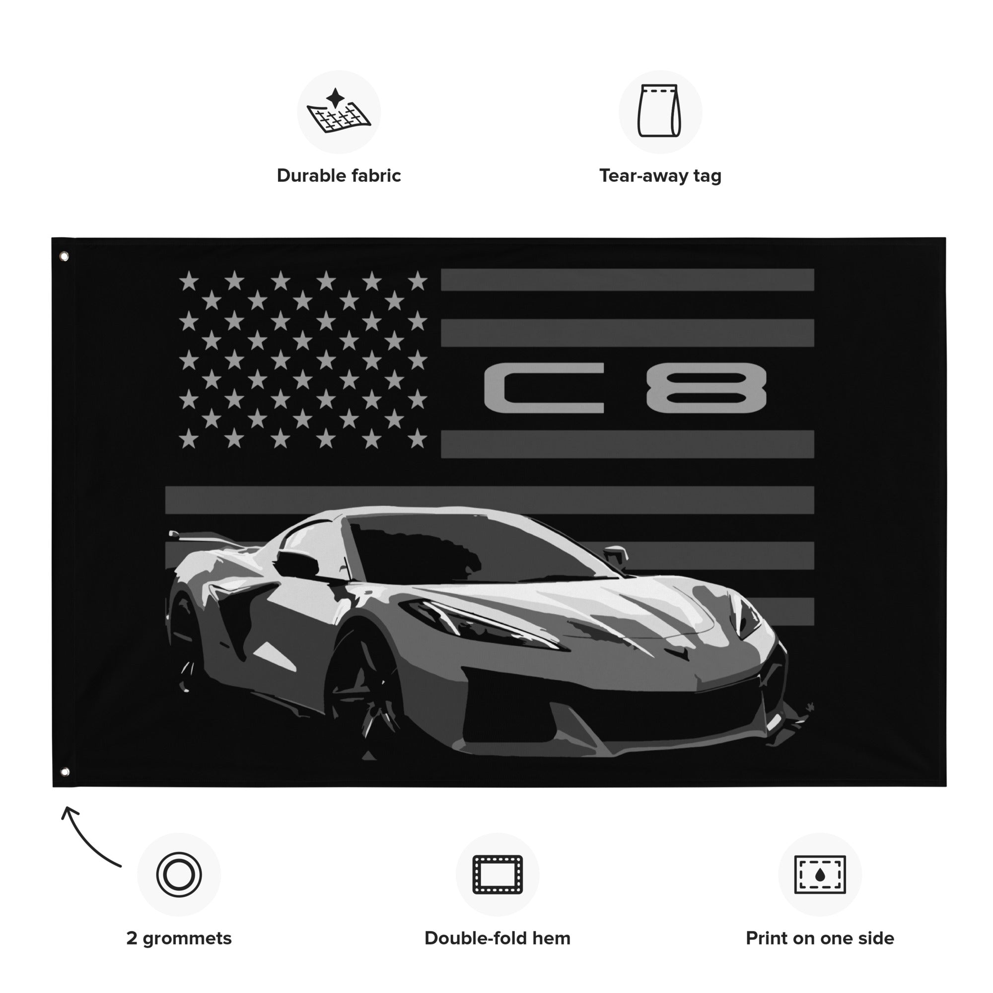 Corvette C8 8th Gen Mid Engine American Sportscar Custom Vette Driver Tapestry Banner Flag 56" x 34.5"