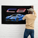 Blue Corvette C8 American Eighth Generation Mid Engine Sportcar Custom Art Vette Driver Tapestry Banner Flag 56" x 34.5"