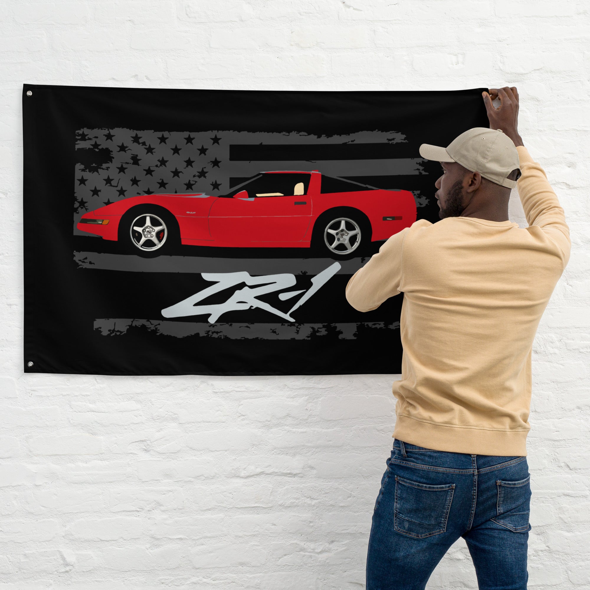 Torch Red 1994 Chevy Corvette C4 ZR-1 Custom Vette Driver Gift Tapestry Banner Flag 56" x 34.5"