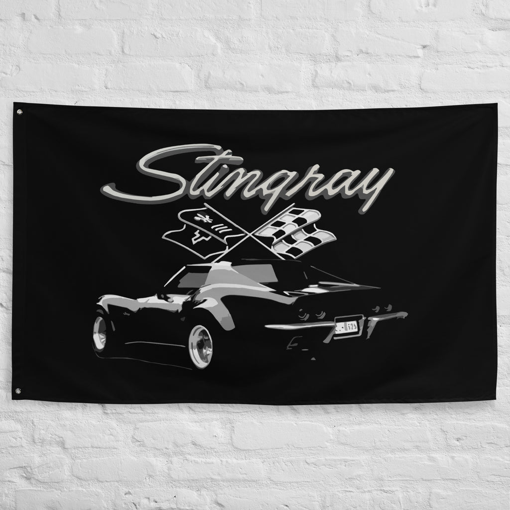 Corvette C3 Stingray 1969 - 1981 3rd Gen Vette Black Classic Car Custom Art Tapestry Banner Flag 56" x 34.5"