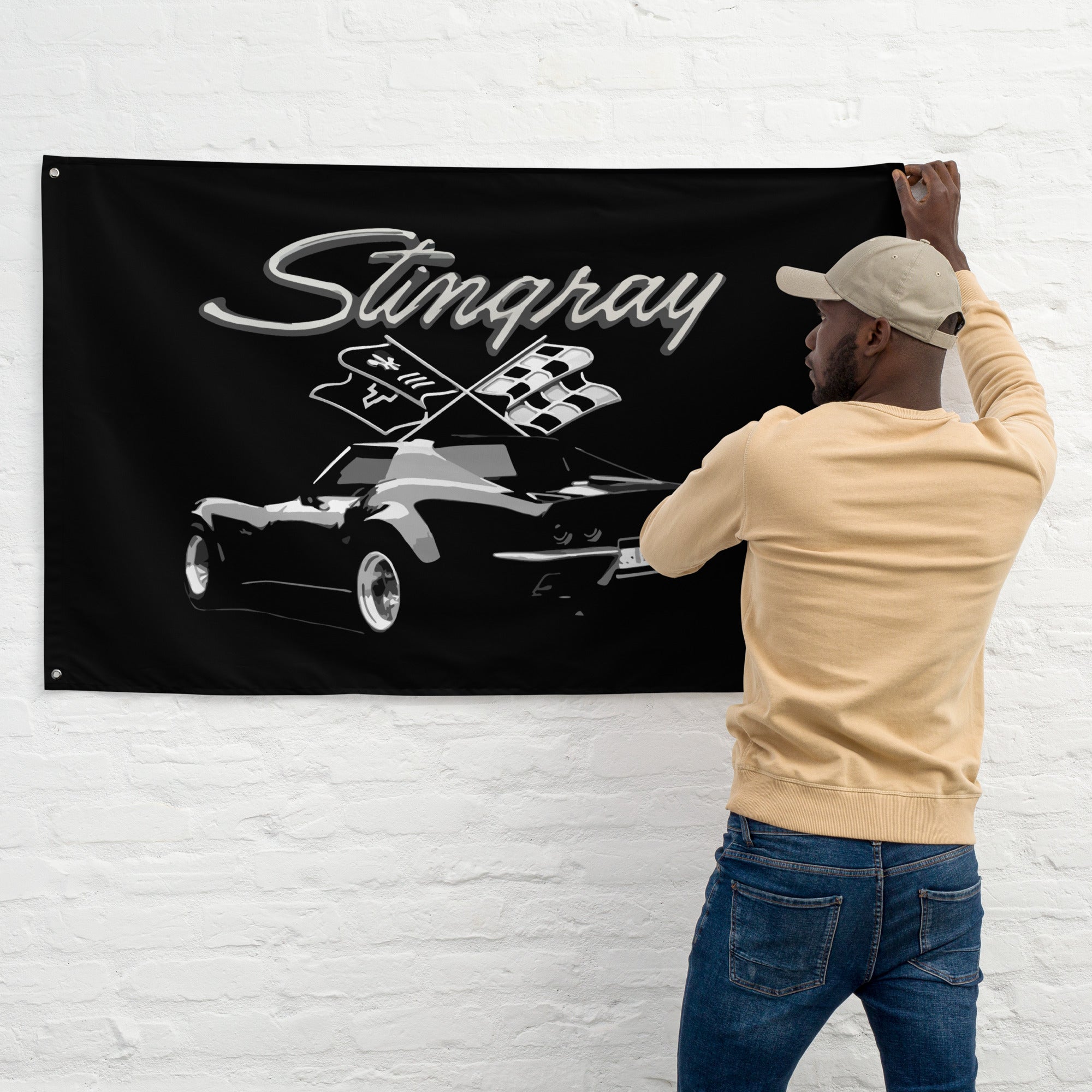 Corvette C3 Stingray 1969 - 1981 3rd Gen Vette Black Classic Car Custom Art Tapestry Banner Flag 56" x 34.5"