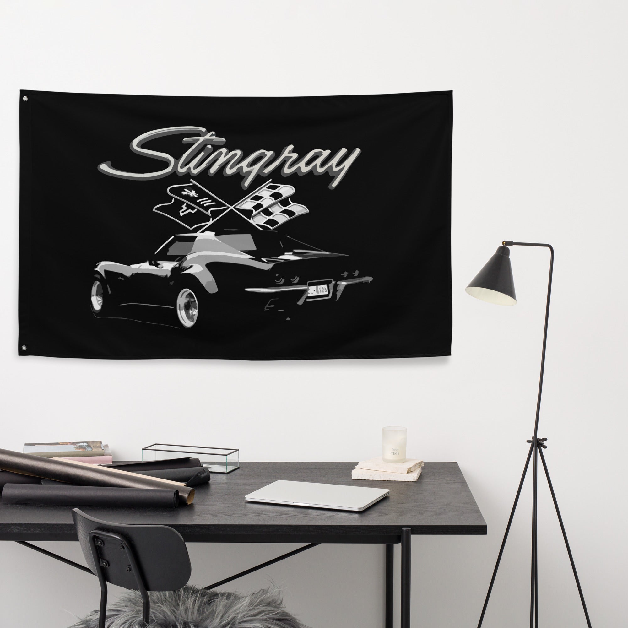 Corvette C3 Stingray 1969 - 1981 3rd Gen Vette Black Classic Car Custom Art Tapestry Banner Flag 56" x 34.5"