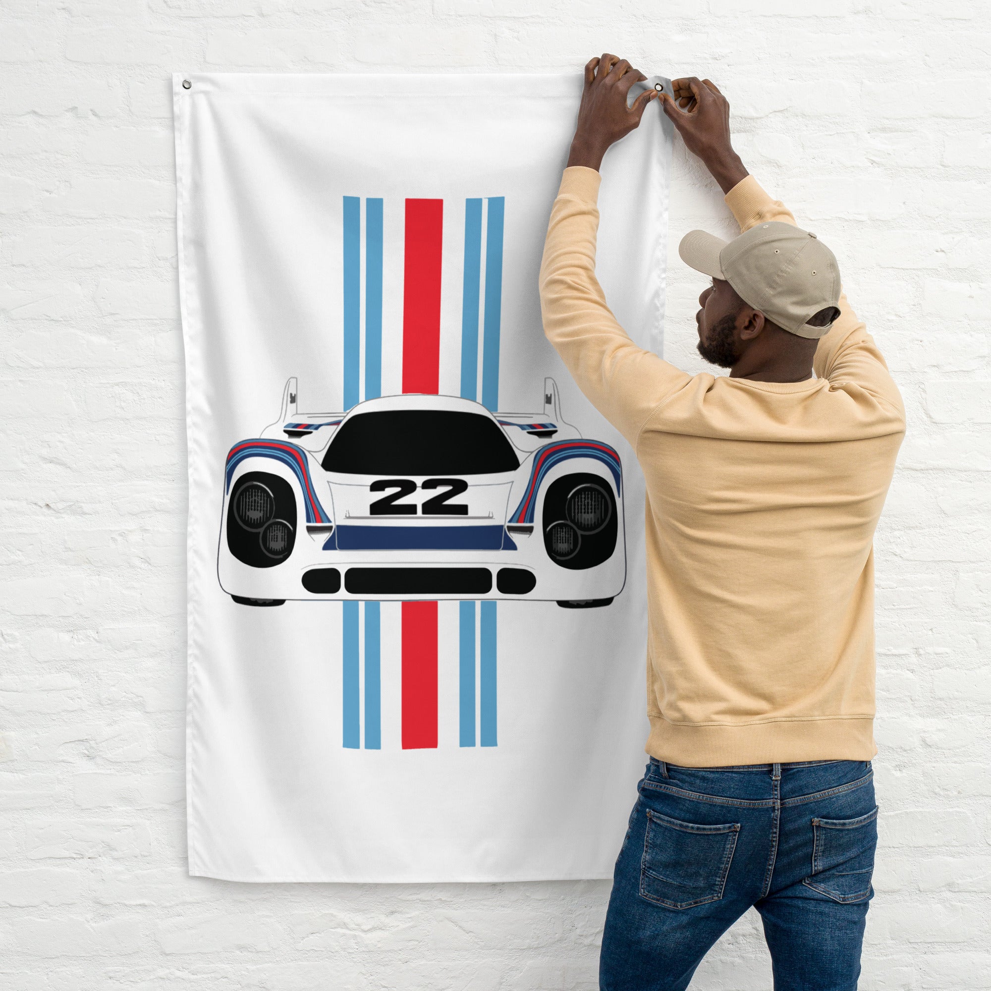 Retro Race Car 917 Vintage Racing Stripes Historic Motorsport Art Tapestry Banner Flag 34.5" x 56"