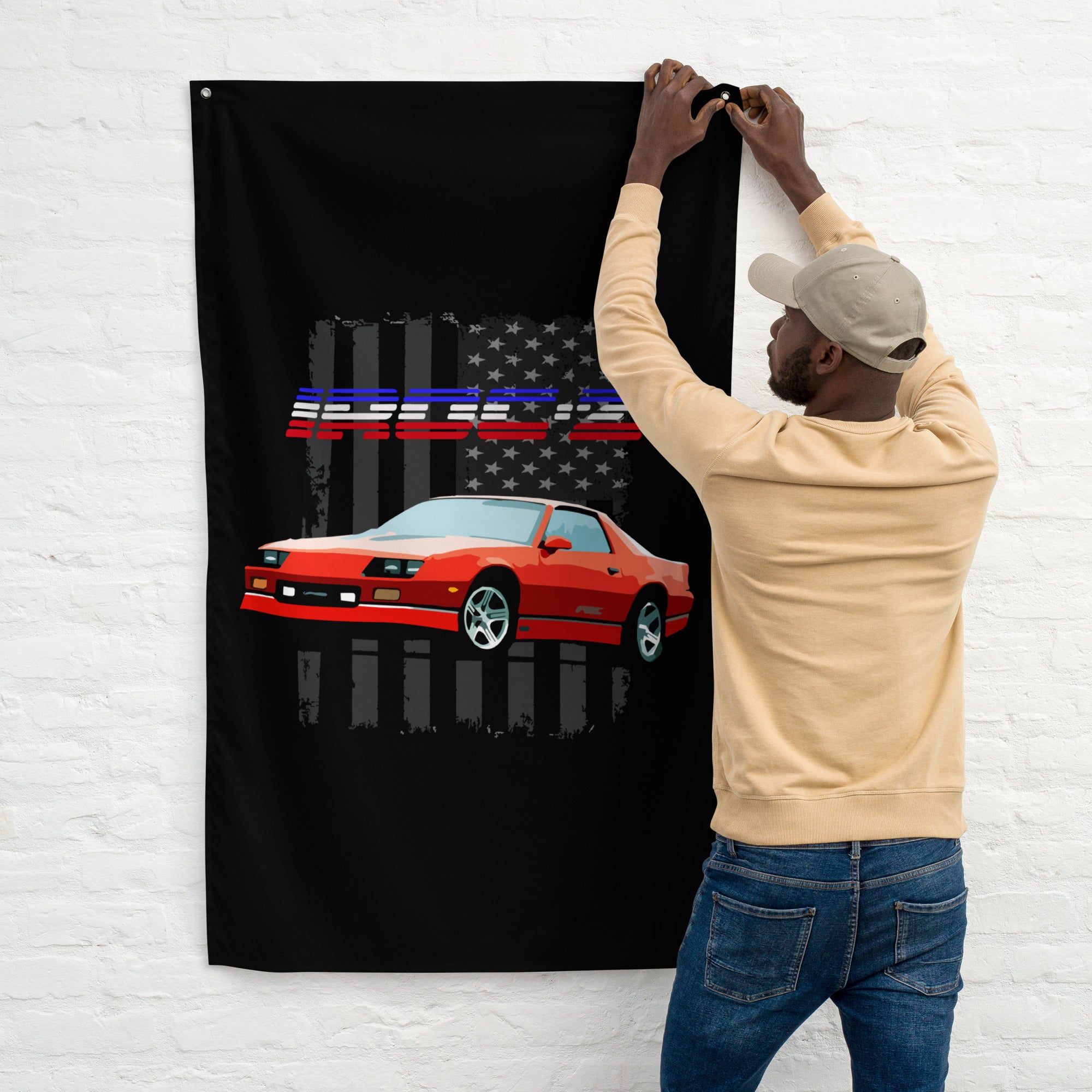 1987 Chevy Camaro IROC-Z - USA Patritoc Custom Gift Tapestry Banner Flag 34.5" x 56"