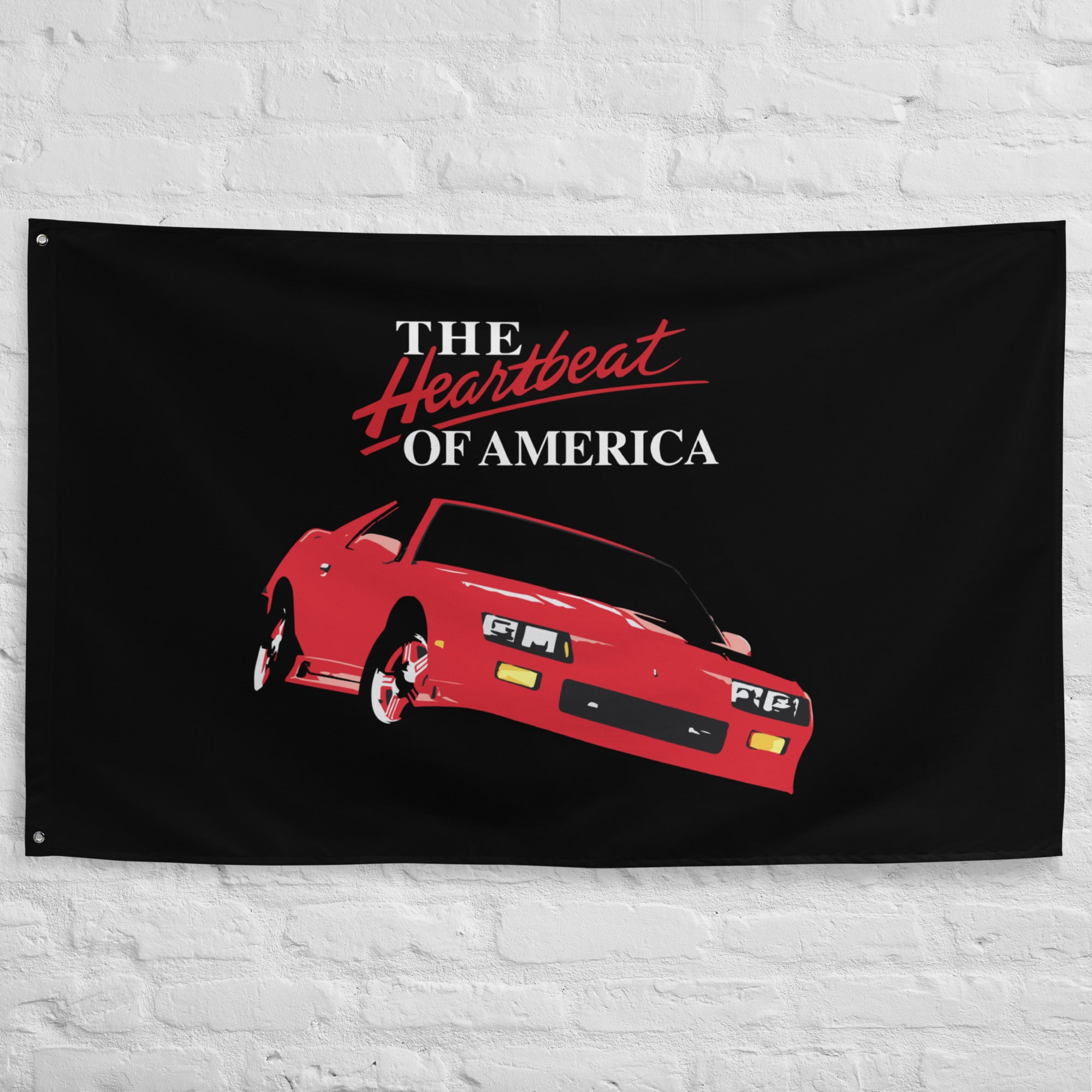 Retro 1991 Red Chevy Camaro Heartbeat of America Tapestry Banner Flag 56" x 34.5"