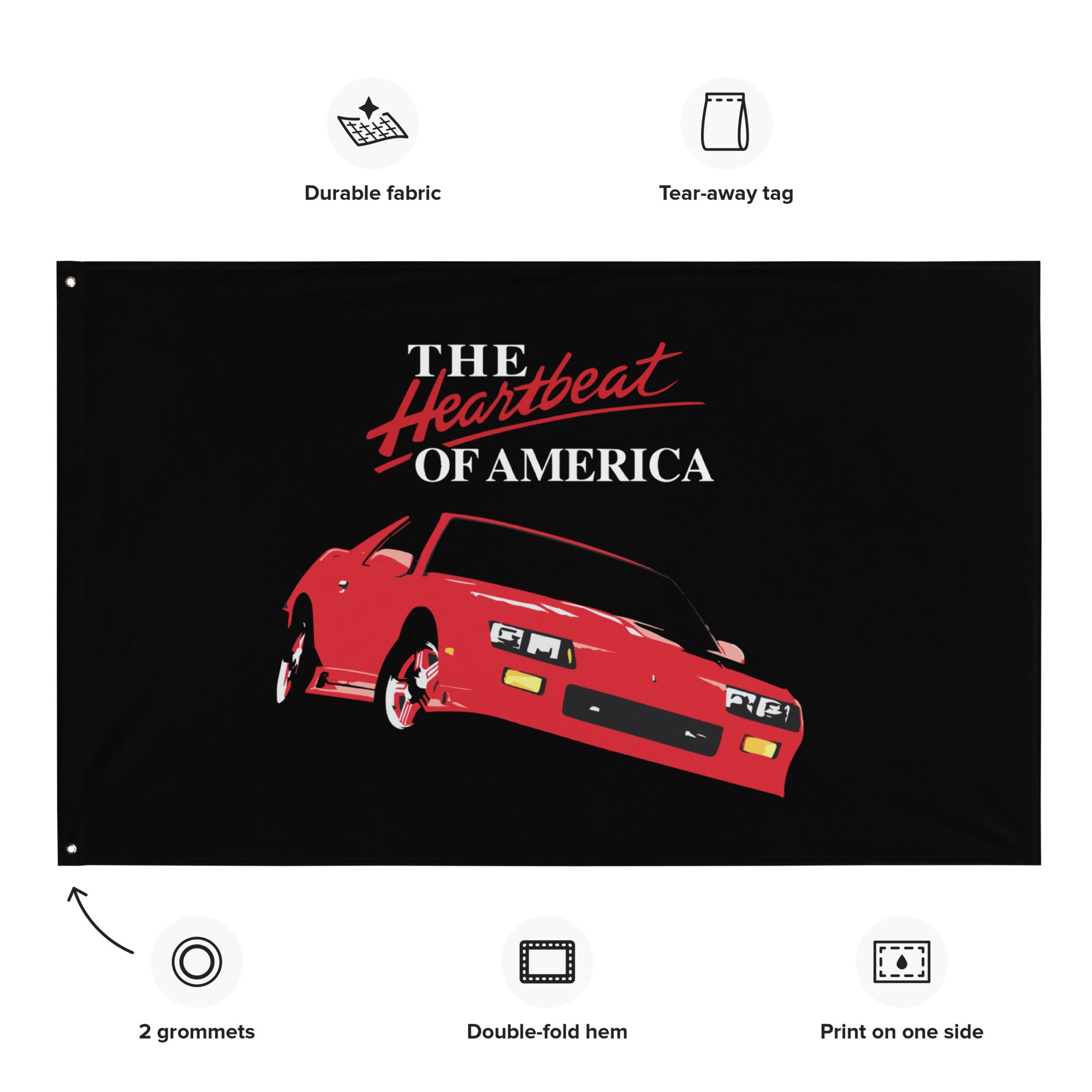 Retro 1991 Red Chevy Camaro Heartbeat of America Tapestry Banner Flag 56" x 34.5"