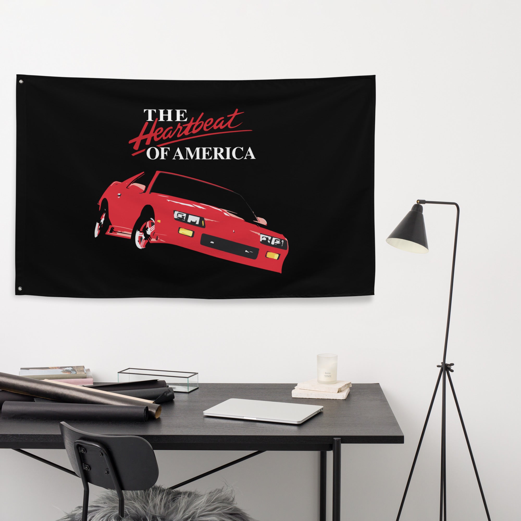 Retro 1991 Red Chevy Camaro Heartbeat of America Tapestry Banner Flag 56" x 34.5"