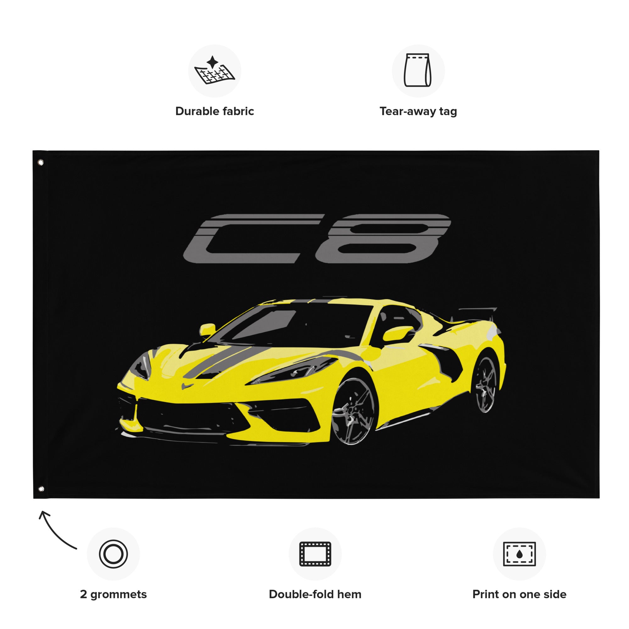 Accelerate Yellow Corvette C8 8th Generation Vette Driver Custom Art Gift Tapestry Banner Flag 56" x 34.5"