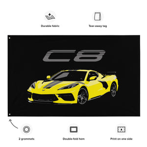Accelerate Yellow Corvette C8 8th Generation Vette Driver Custom Art Gift Tapestry Banner Flag 56" x 34.5"