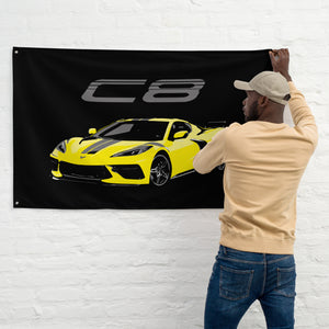 Accelerate Yellow Corvette C8 8th Generation Vette Driver Custom Art Gift Tapestry Banner Flag 56" x 34.5"