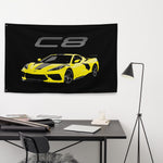 Accelerate Yellow Corvette C8 8th Generation Vette Driver Custom Art Gift Tapestry Banner Flag 56" x 34.5"