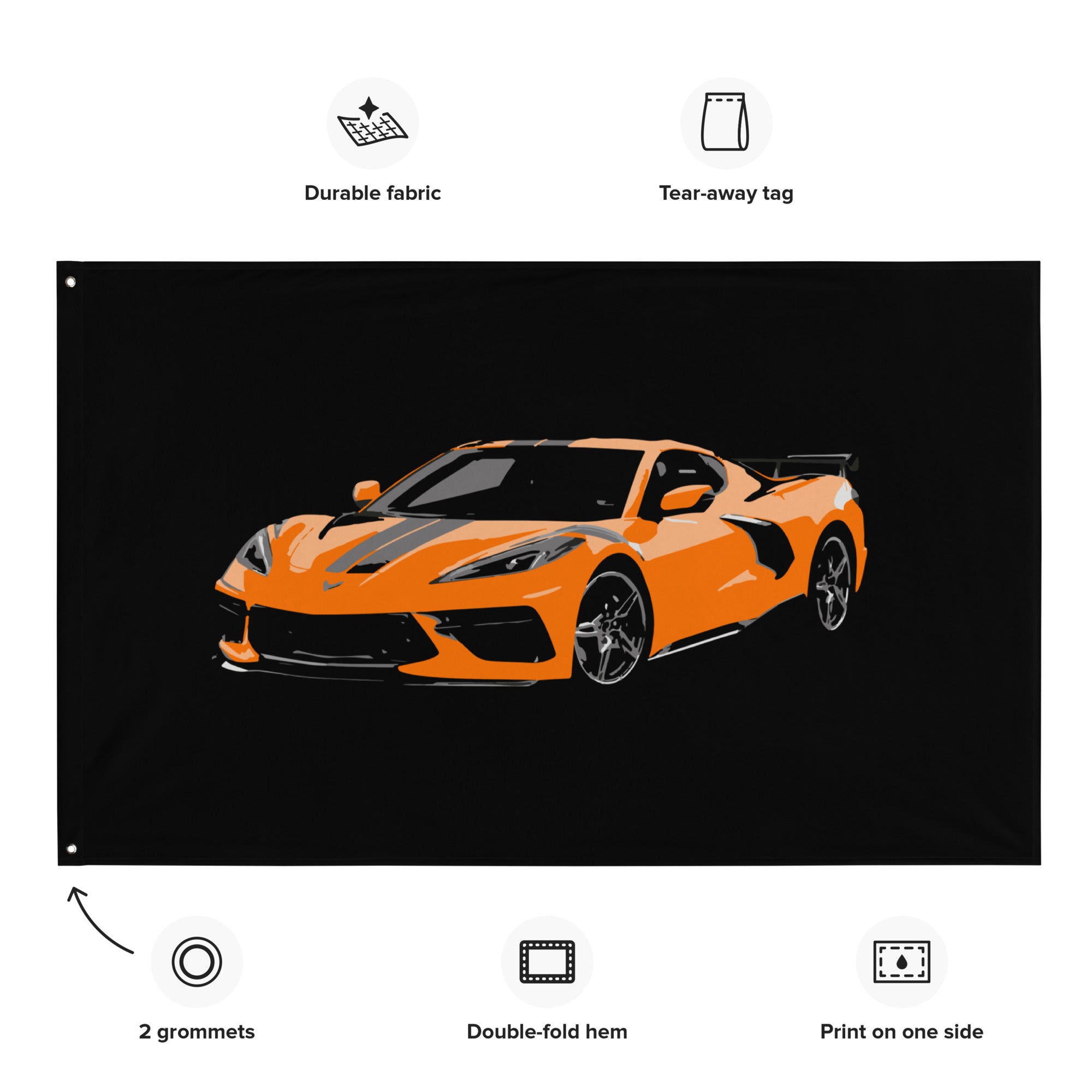 Amplify Orange Corvette C8 8th Gen Vette Custom Art Owner Gift Tapestry Banner Flag 56" x 34.5"