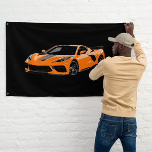 Amplify Orange Corvette C8 8th Gen Vette Custom Art Owner Gift Tapestry Banner Flag 56" x 34.5"