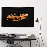 Amplify Orange Corvette C8 8th Gen Vette Custom Art Owner Gift Tapestry Banner Flag 56" x 34.5"