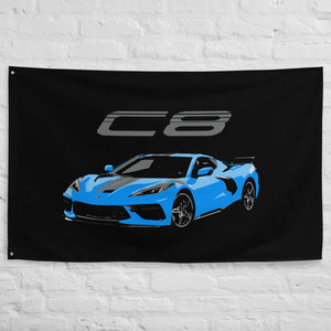 Rapid Blue C8 Corvette Custom Art Vette Driver Gift Garage Office Man Cave Banner Flag 34.5" x 56"