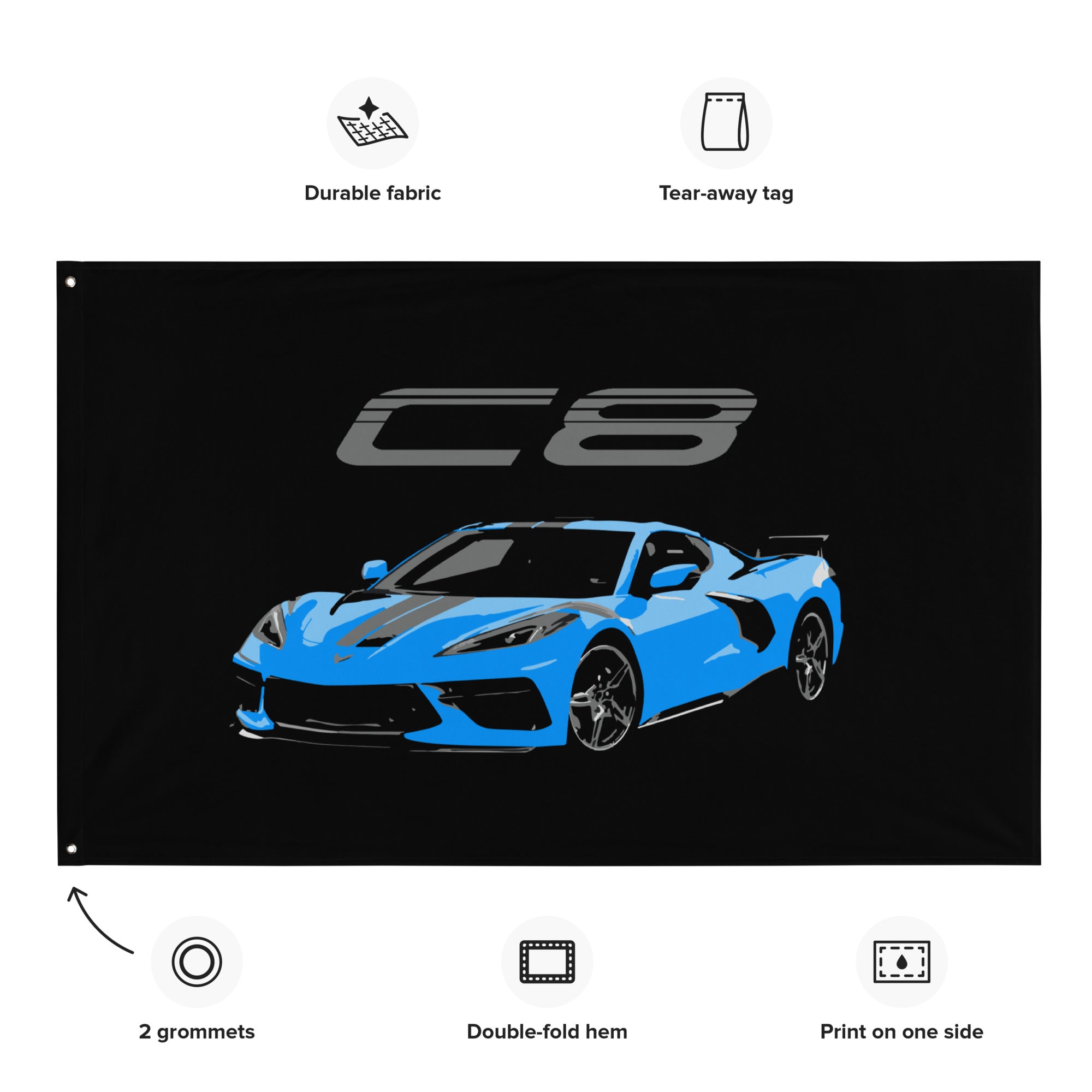 Rapid Blue C8 Corvette Custom Art Vette Driver Gift Garage Office Man Cave Banner Flag 34.5" x 56"