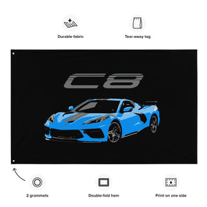 Rapid Blue C8 Corvette Custom Art Vette Driver Gift Garage Office Man Cave Banner Flag 34.5" x 56"