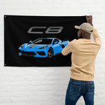 Rapid Blue C8 Corvette Custom Art Vette Driver Gift Garage Office Man Cave Banner Flag 34.5" x 56"