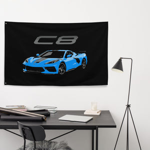 Rapid Blue C8 Corvette Custom Art Vette Driver Gift Garage Office Man Cave Banner Flag 34.5" x 56"