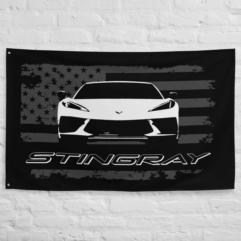 White Corvette C8 Stingray 8th Gen Vette Driver Custom Art Garage Office Man Cave Banner Flag 34.5" x 56"