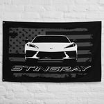 White Corvette C8 Stingray 8th Gen Vette Driver Custom Art Garage Office Man Cave Banner Flag 34.5" x 56"