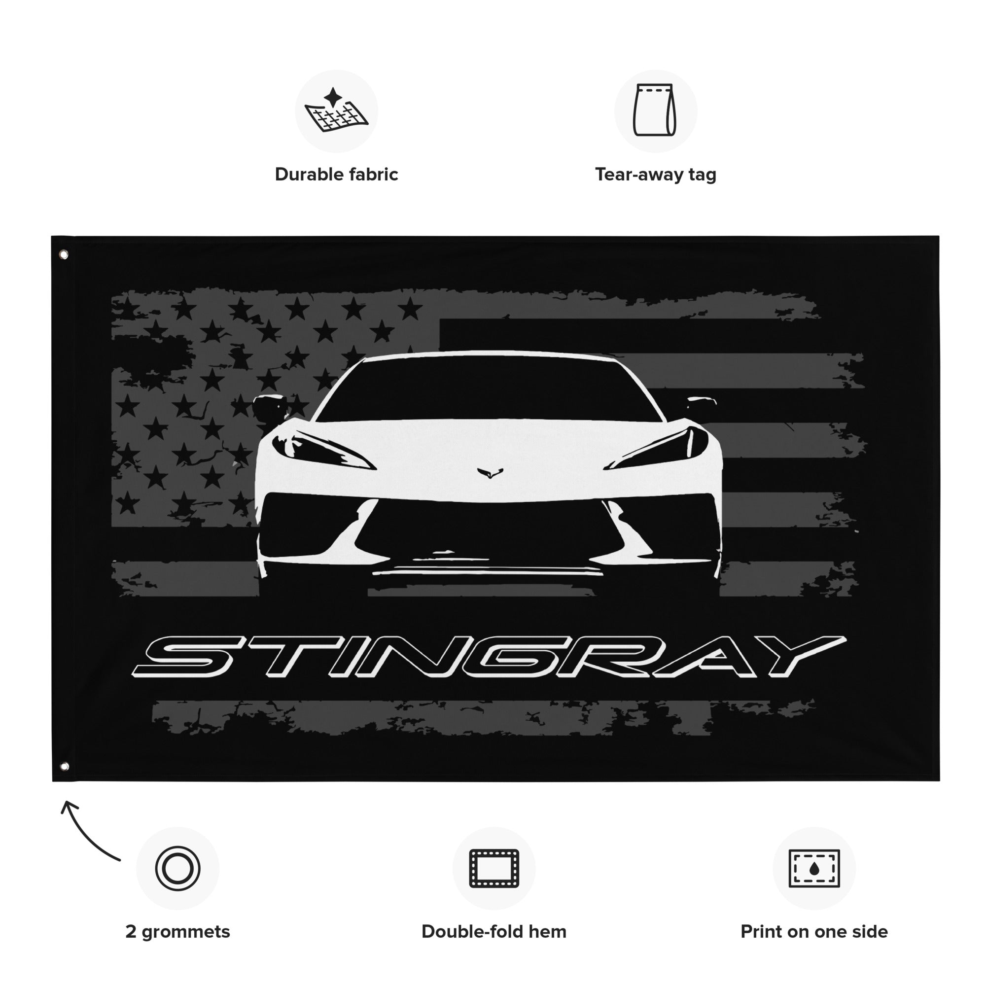 White Corvette C8 Stingray 8th Gen Vette Driver Custom Art Garage Office Man Cave Banner Flag 34.5" x 56"