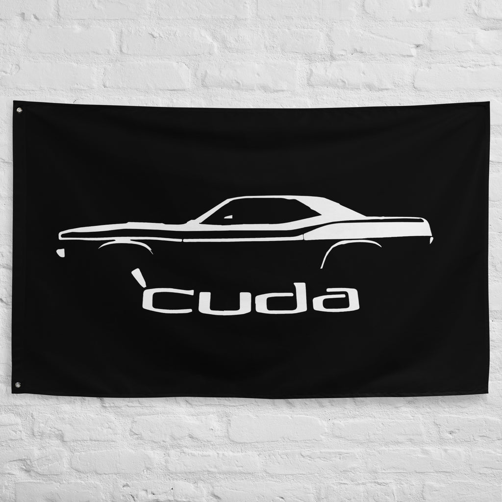 1972 Plymouth Cuda Barracuda Muscle Car Silhouette Classic Car Owner Gift Garage Office Man Cave Banner Flag 34.5" x 56"