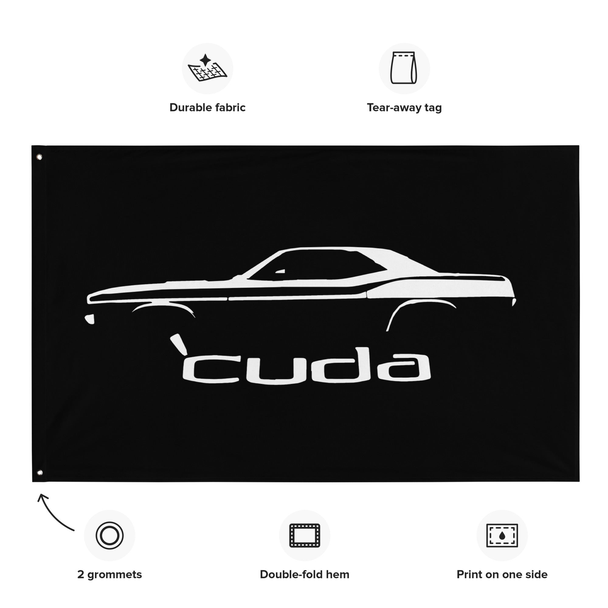 1972 Plymouth Cuda Barracuda Muscle Car Silhouette Classic Car Owner Gift Garage Office Man Cave Banner Flag 34.5" x 56"