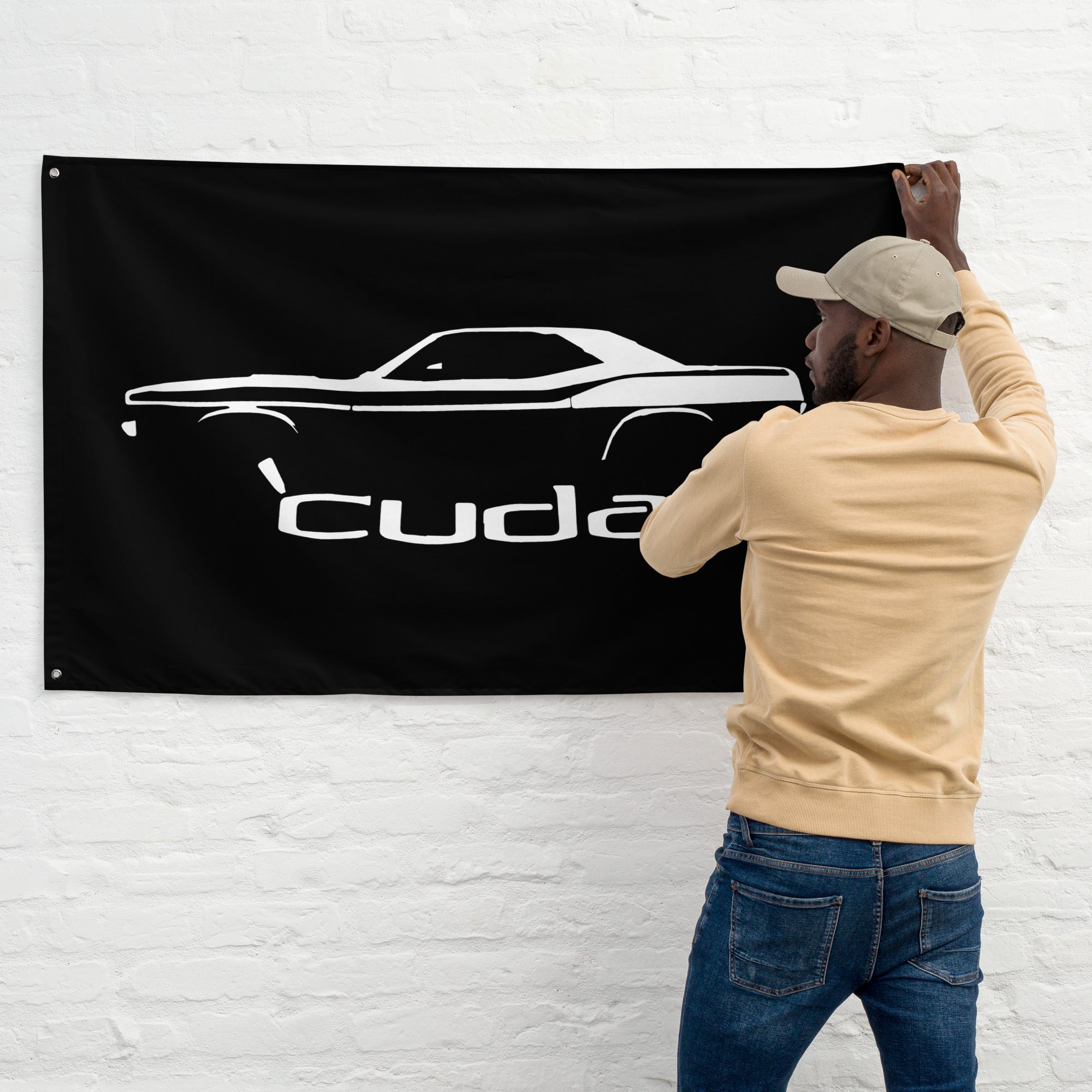 1972 Plymouth Cuda Barracuda Muscle Car Silhouette Classic Car Owner Gift Garage Office Man Cave Banner Flag 34.5" x 56"