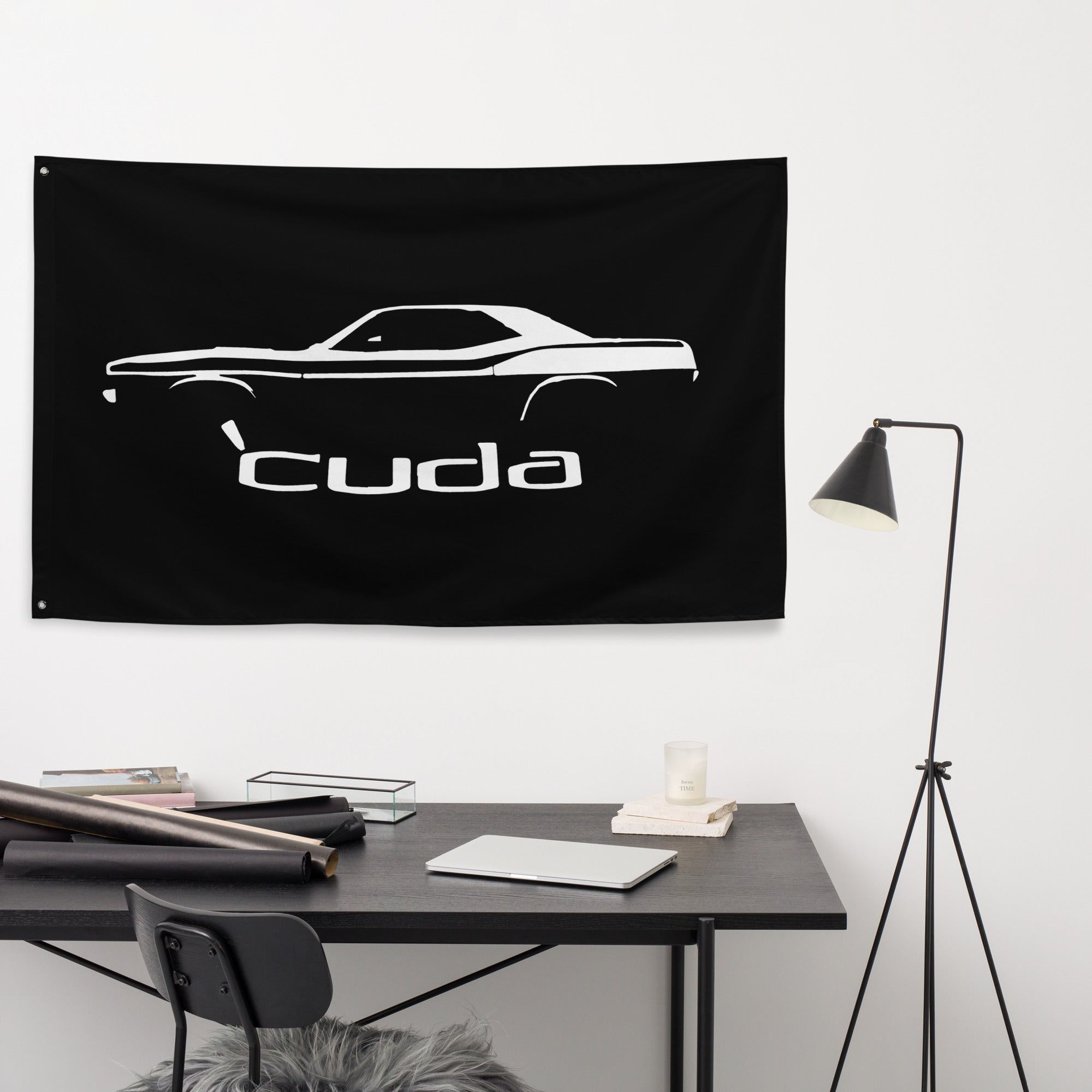 1972 Plymouth Cuda Barracuda Muscle Car Silhouette Classic Car Owner Gift Garage Office Man Cave Banner Flag 34.5" x 56"