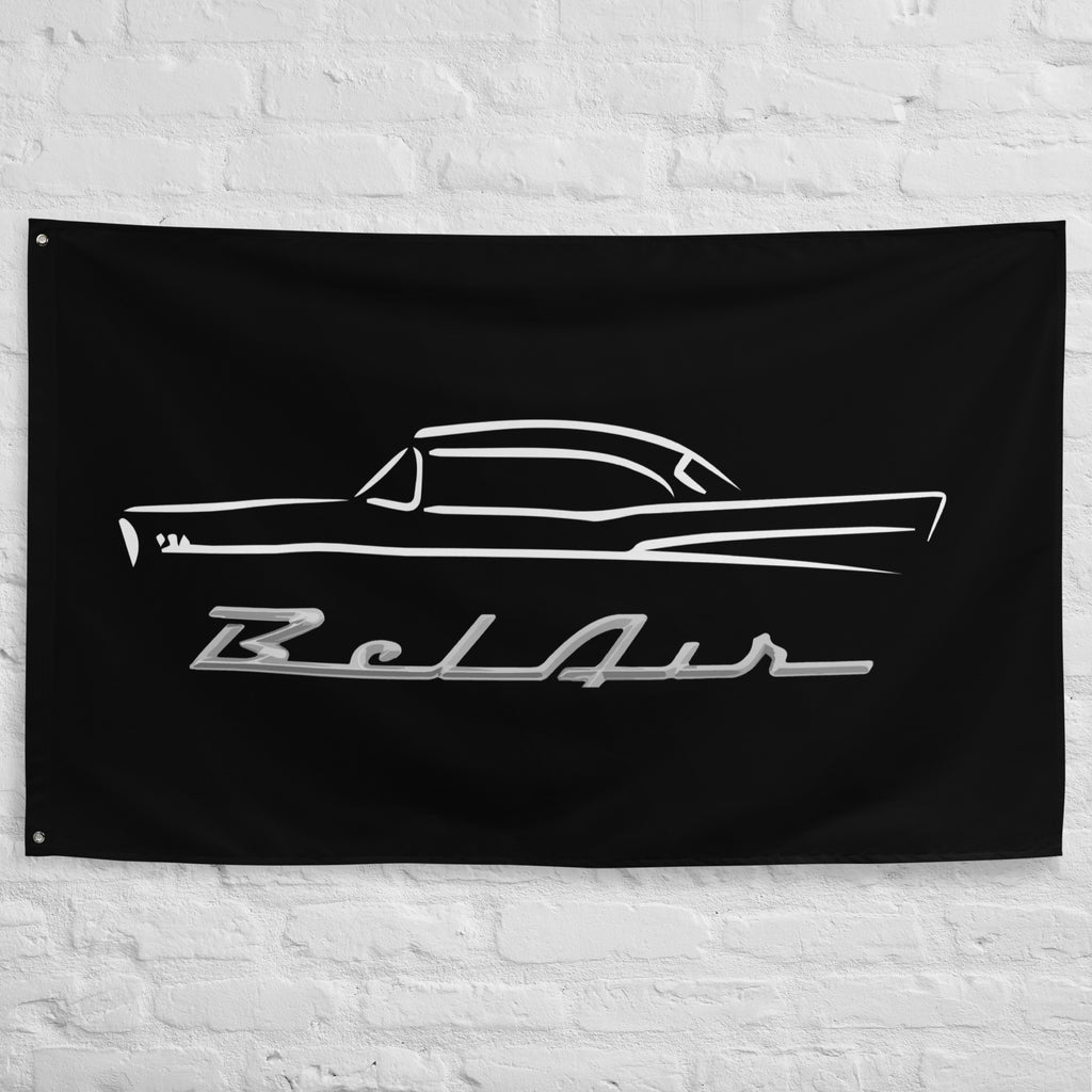 1957 Chevy 57 Belair Chevrolet Bel Air Outline Antique American Collector Car Gift Garage Office Man Cave Banner Flag 34.5" x 56"