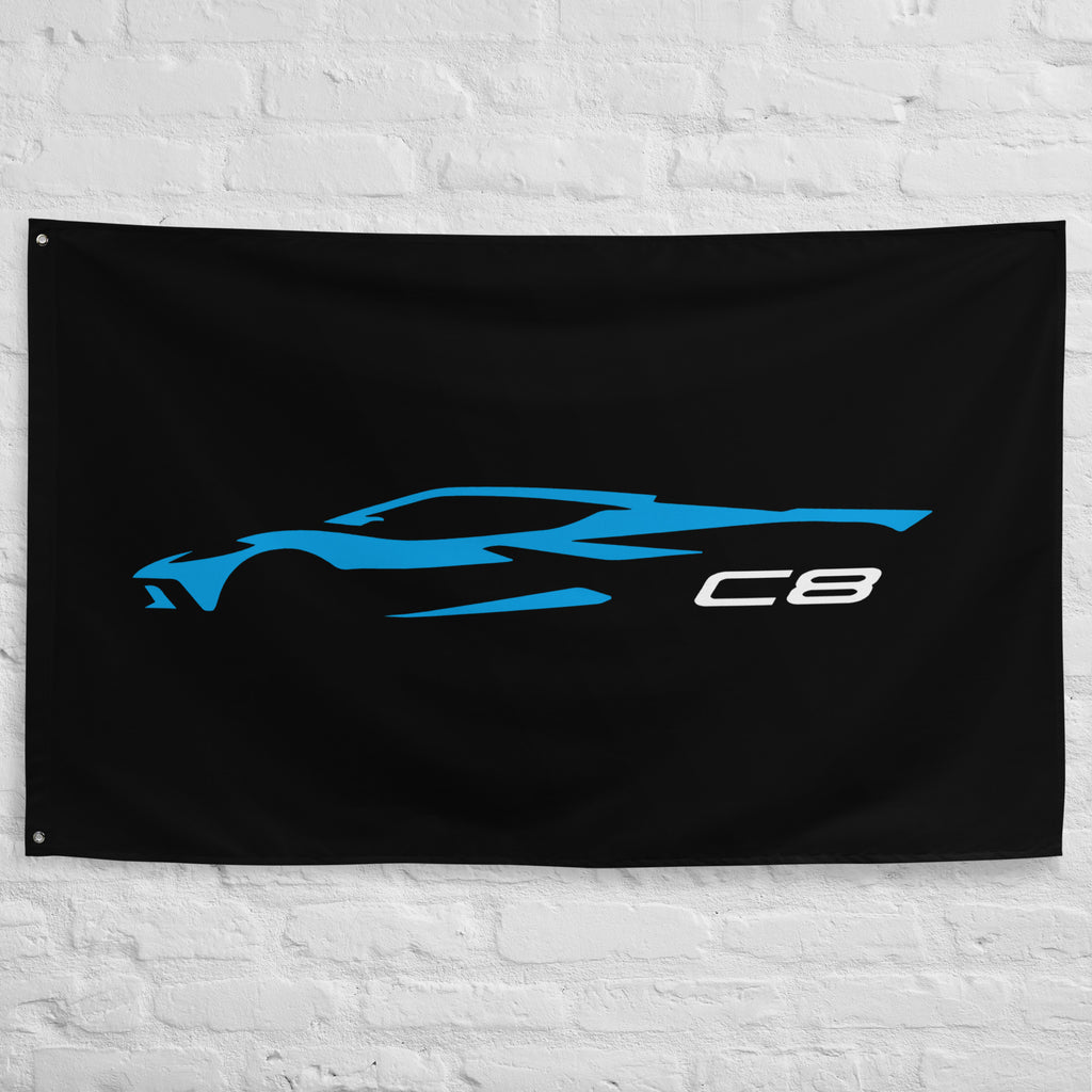 2022 2023 Chevrolet Corvette C8 Outline Silhouette Rapid Blue Vette Owner Gift Garage Office Man Cave Banner Flag 34.5" x 56"