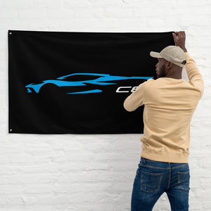 2022 2023 Chevrolet Corvette C8 Outline Silhouette Rapid Blue Vette Owner Gift Garage Office Man Cave Banner Flag 34.5" x 56"