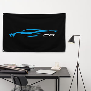 2022 2023 Chevrolet Corvette C8 Outline Silhouette Rapid Blue Vette Owner Gift Garage Office Man Cave Banner Flag 34.5" x 56"