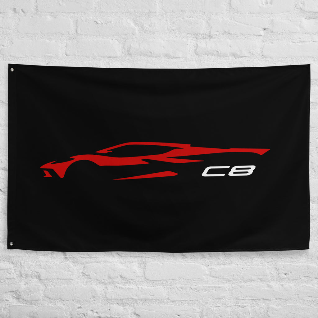 2022 2023 Chevrolet Corvette Red C8 Outline Silhouette 8th Gen Vette Driver Gift Garage Office Man Cave Banner Flag 34.5" x 56"