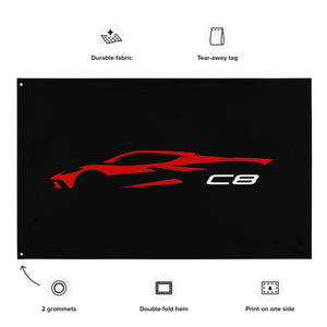 2022 2023 Chevrolet Corvette Red C8 Outline Silhouette 8th Gen Vette Driver Gift Garage Office Man Cave Banner Flag 34.5" x 56"