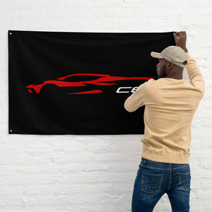 2022 2023 Chevrolet Corvette Red C8 Outline Silhouette 8th Gen Vette Driver Gift Garage Office Man Cave Banner Flag 34.5" x 56"