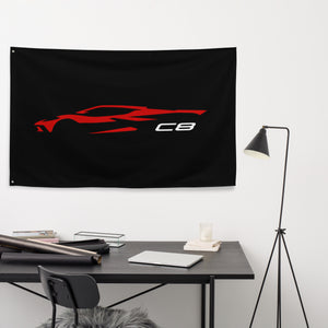 2022 2023 Chevrolet Corvette Red C8 Outline Silhouette 8th Gen Vette Driver Gift Garage Office Man Cave Banner Flag 34.5" x 56"