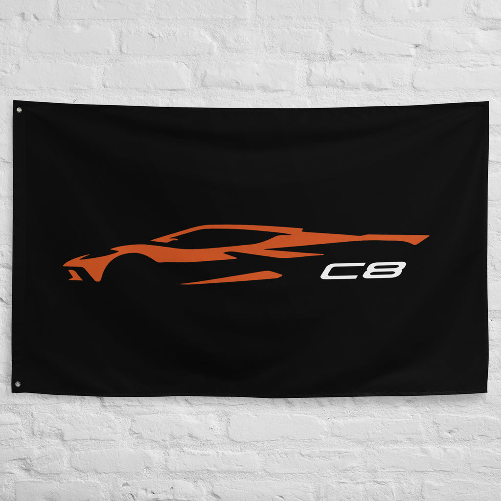 2023 Chevrolet Corvette C8 Outline Silhouette Amplify Orange 8th Gen Mid Engine Vette Gift Garage Office Man Cave Banner Flag 34.5" x 56"