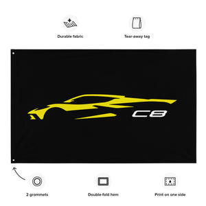 2023 Chevrolet Corvette C8 Outline Silhouette Accelerate Yellow 8th Gen Vette Driver Gift Garage Office Man Cave Banner Flag 34.5" x 56"