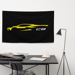 2023 Chevrolet Corvette C8 Outline Silhouette Accelerate Yellow 8th Gen Vette Driver Gift Garage Office Man Cave Banner Flag 34.5" x 56"