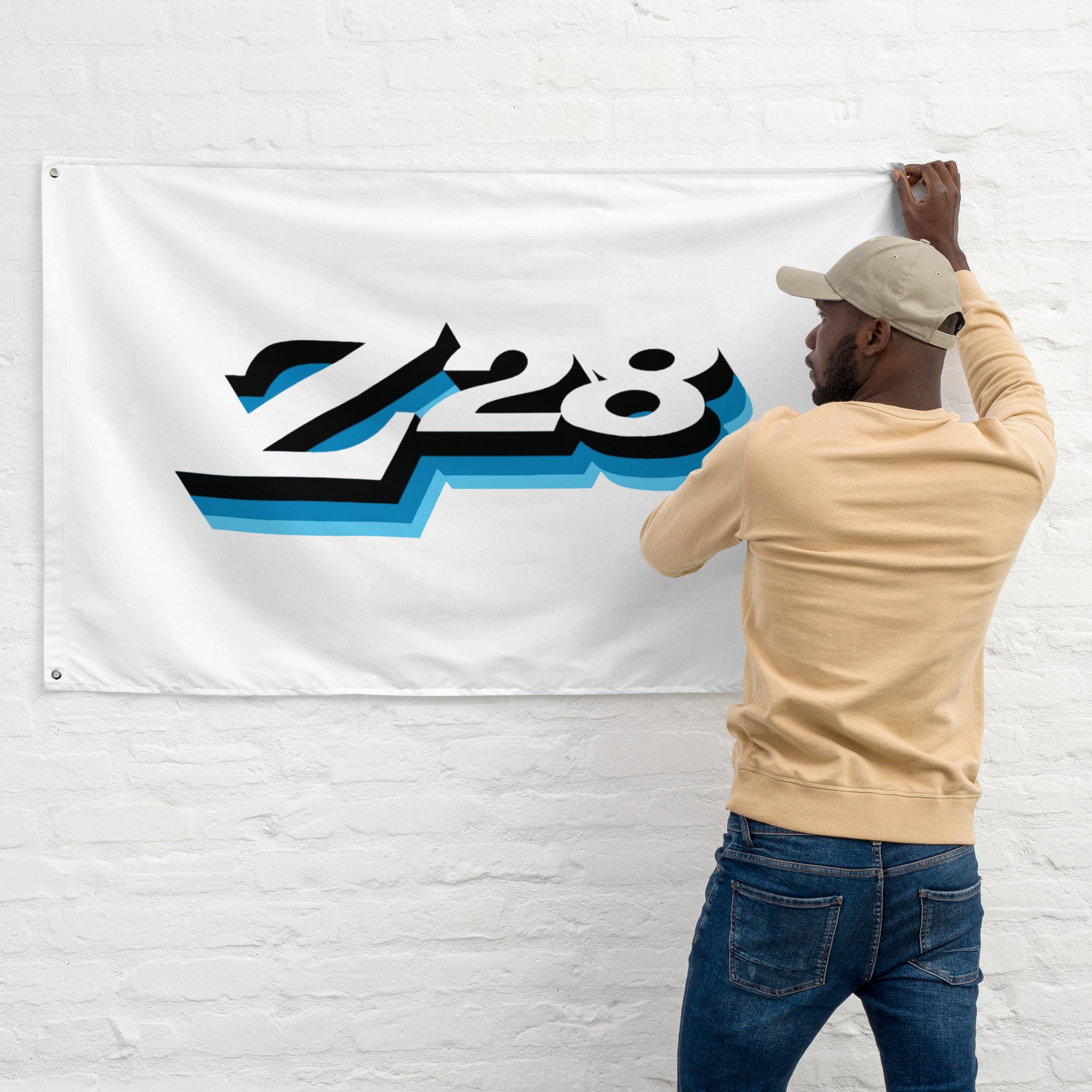 1978 Chevy Camaro Z28 Grille Emblem Blue Retro Muscle Car Owner Gift Wall Art Garage Office Man Cave Banner Flag 34.5" x 56"